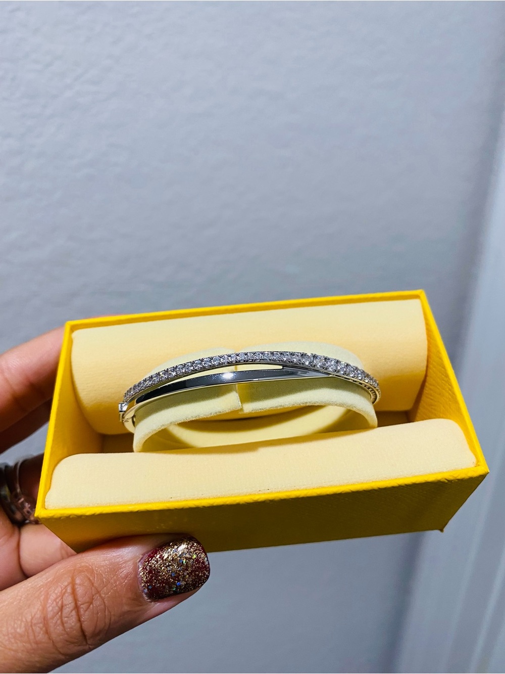 Swarovski Silver Crystal Pavé Slim Bangle Bracelet